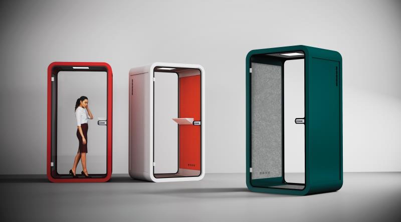 Office Phone Booth & Office Meeting Pod in Red, White & Green Color